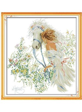 Horse And Girl DIY Handmade Needlework Counted 14CT Printed