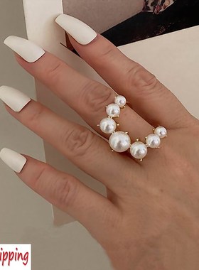 Fashion Big Geometric Pearl Paved Rings For Women 2021 New J