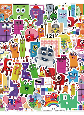 60张Number Blocks数字积木英语动画卡通贴纸儿童玩具水杯装饰贴