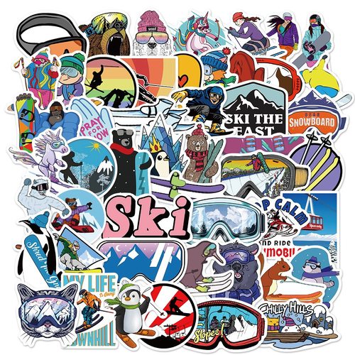 50张单双板滑雪涂鸦贴纸户外冒险运动SKI护目镜文具装饰贴画防水