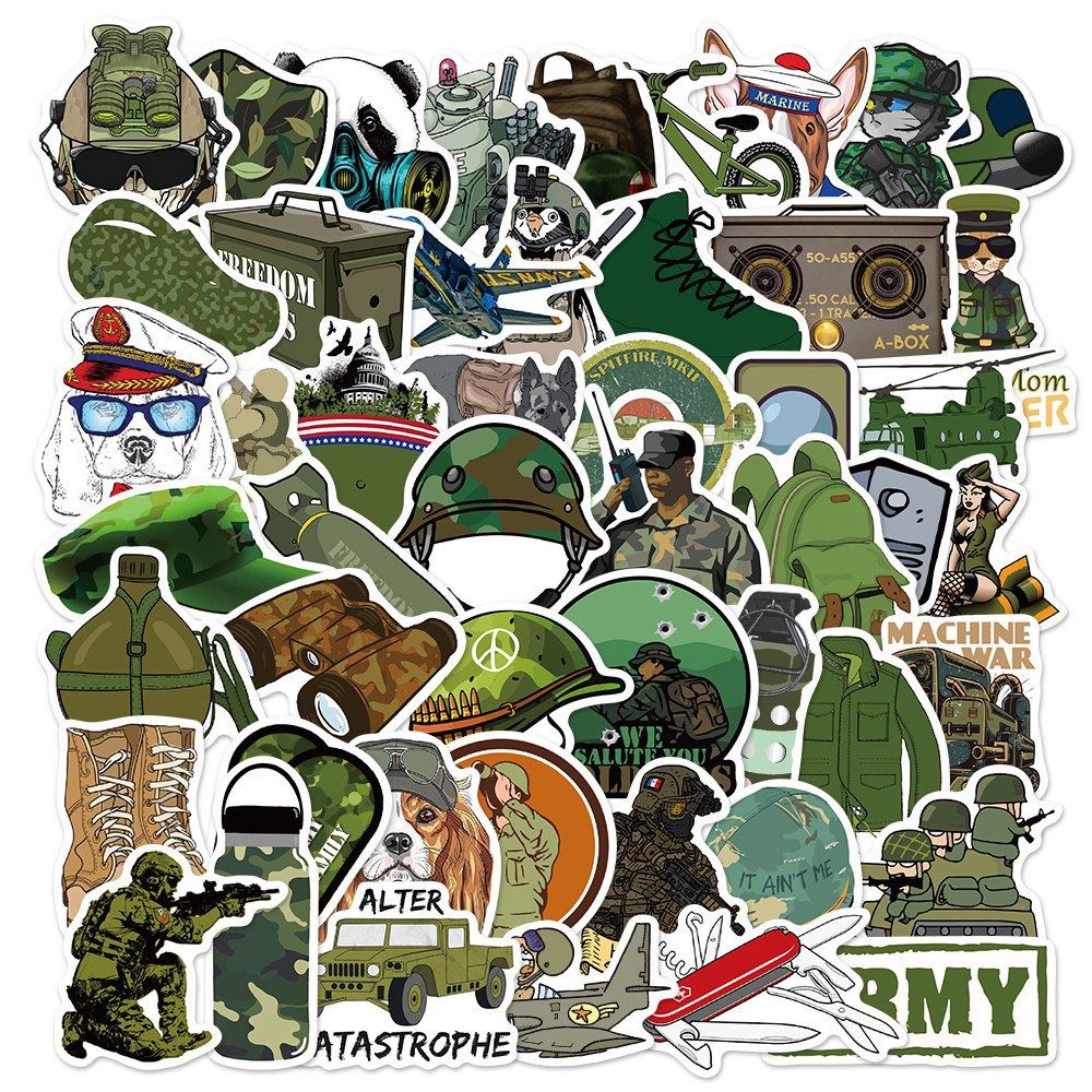 50张军事迷彩系列贴纸行李箱装饰滑板越野车笔记本电脑水杯贴防水