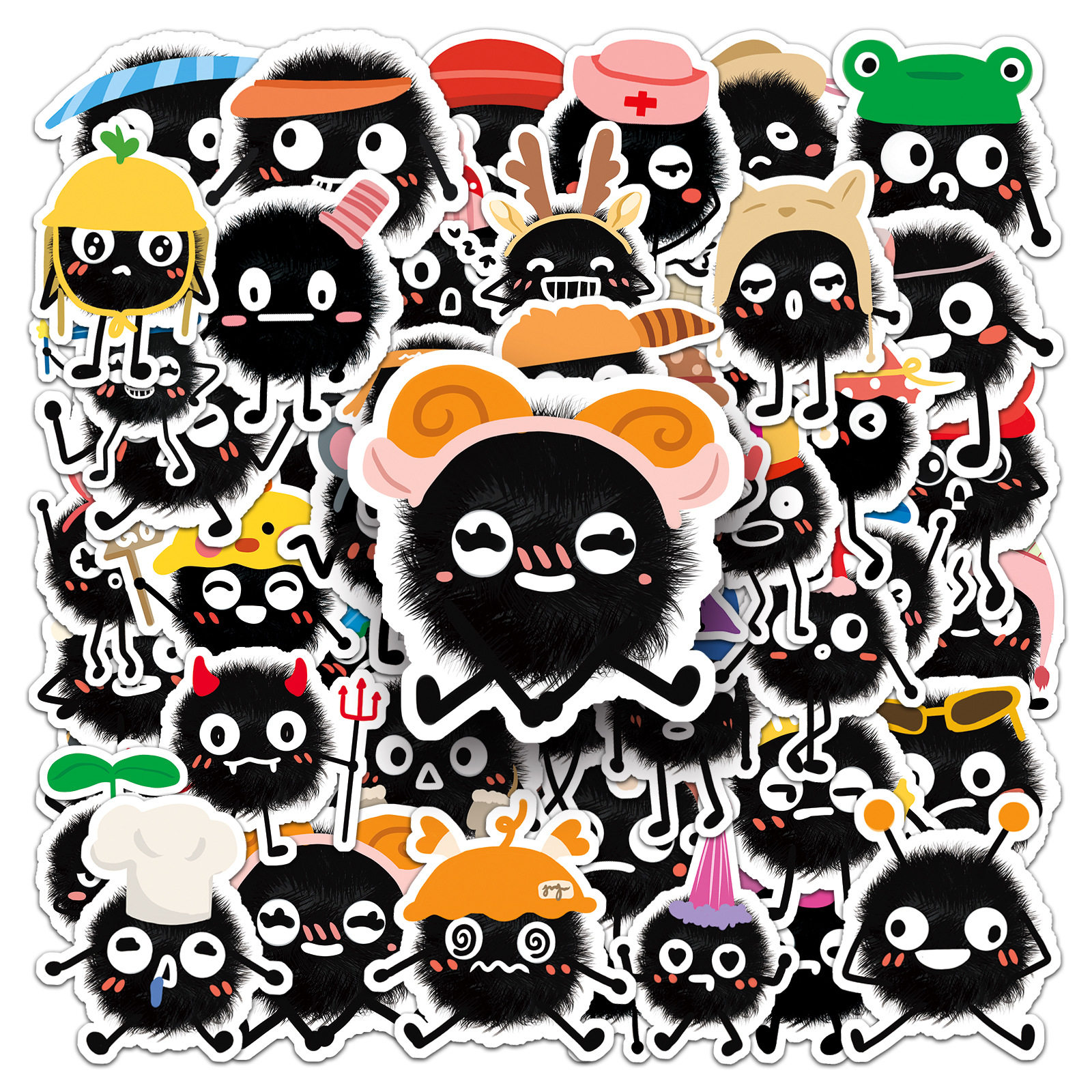 50张趣味卡通黑色煤球灰尘贴纸个性笔记本电脑手机滑板机车头盔贴