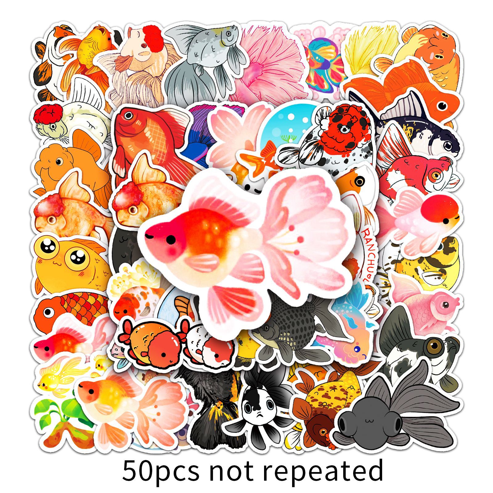 100张锦鲤小金鱼动物行李箱贴纸可爱卡通笔记本电脑滑板车鱼缸贴