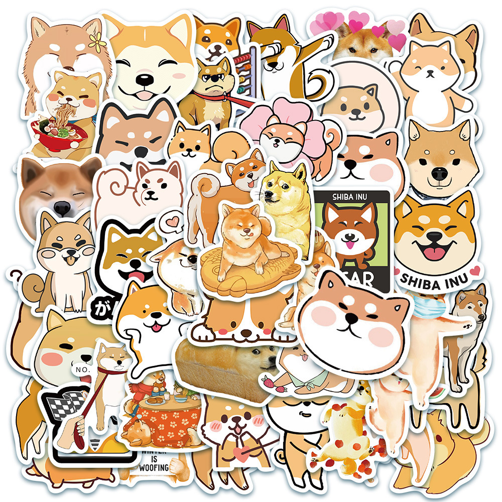 50张萌宠柴犬狗狗卡通贴纸可爱笔记本电脑手机行李箱电动车装饰贴