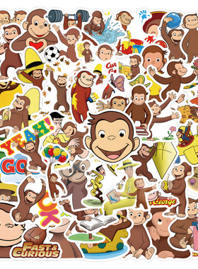 60张绘本动画Curious George小猴子涂鸦贴纸儿童玩具滑板车贴防水