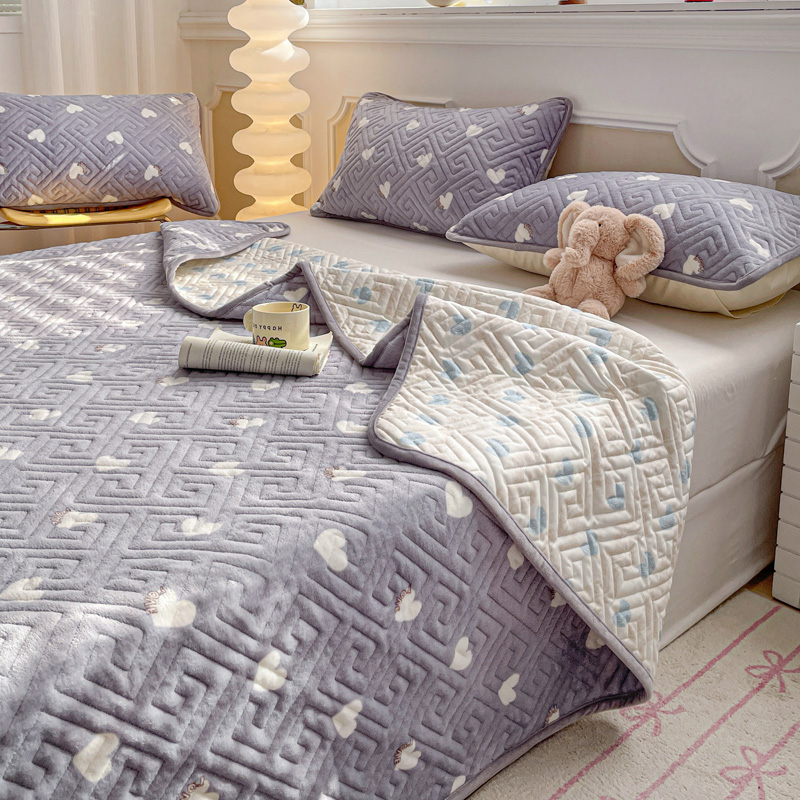 一面绒一面棉床盖单件加厚牛奶绒榻榻米床单双面两用夹棉炕单定制