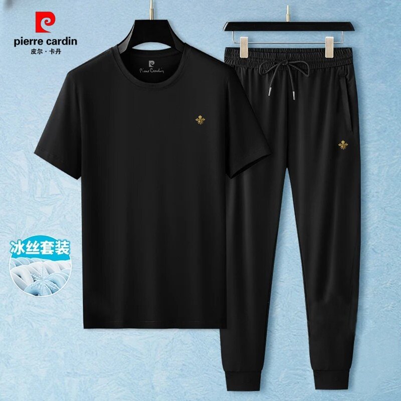 皮尔卡丹轻奢套装男翻领短袖长裤夏季商务经典户外休闲男装1691