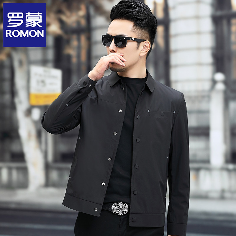 罗蒙2024秋季新款夹克男中年商务短款压胶翻领外套休闲男装上衣潮