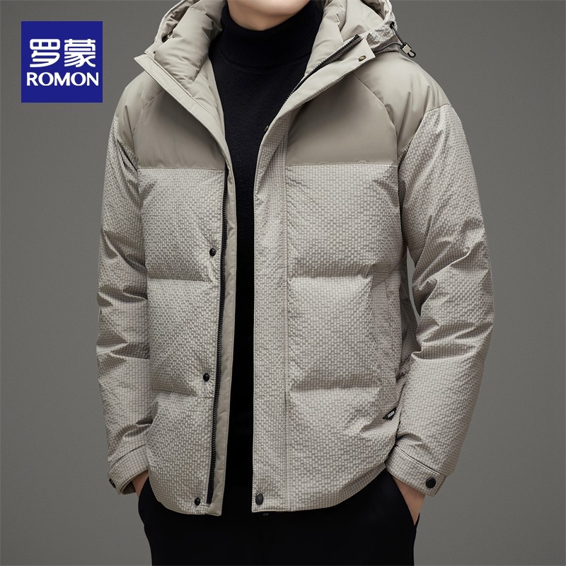 罗蒙羽绒服男士冬季泡泡纱白鸭绒面包服新款加厚保暖短款休闲外套