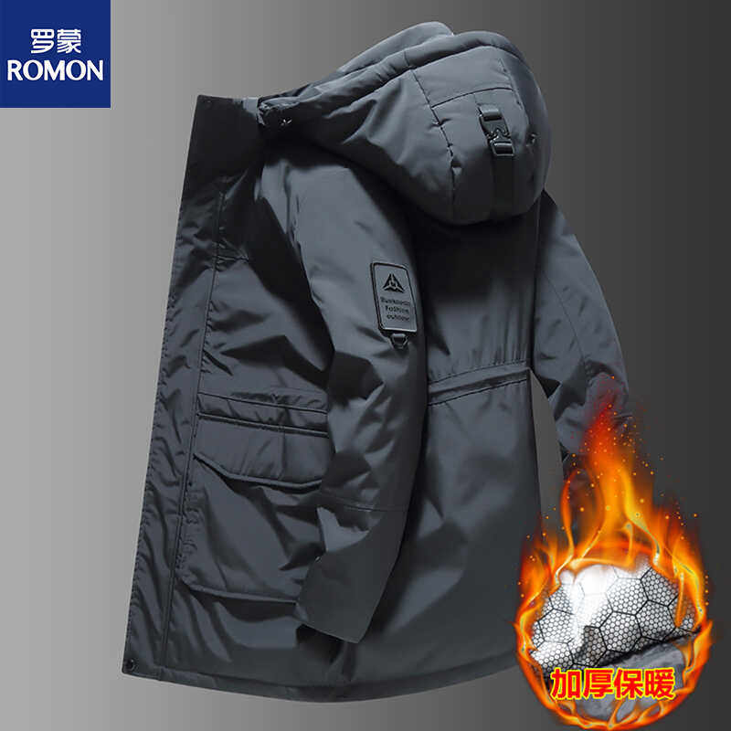 罗蒙中长款棉衣男加肥加大码宽松中年爸爸装棉袄冬款风衣外套潮