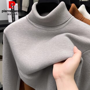 皮尔卡丹羊毛衫可翻高领毛衣男士加绒加厚冬季保暖中年针织打底衫