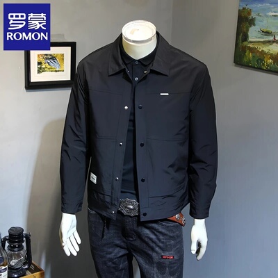 罗蒙秋季新款夹克男韩版修身翻领外套简约百搭青年休闲男装茄克衫