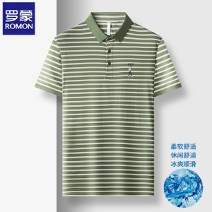 【撞色刺绣】罗蒙正品条纹polo衫