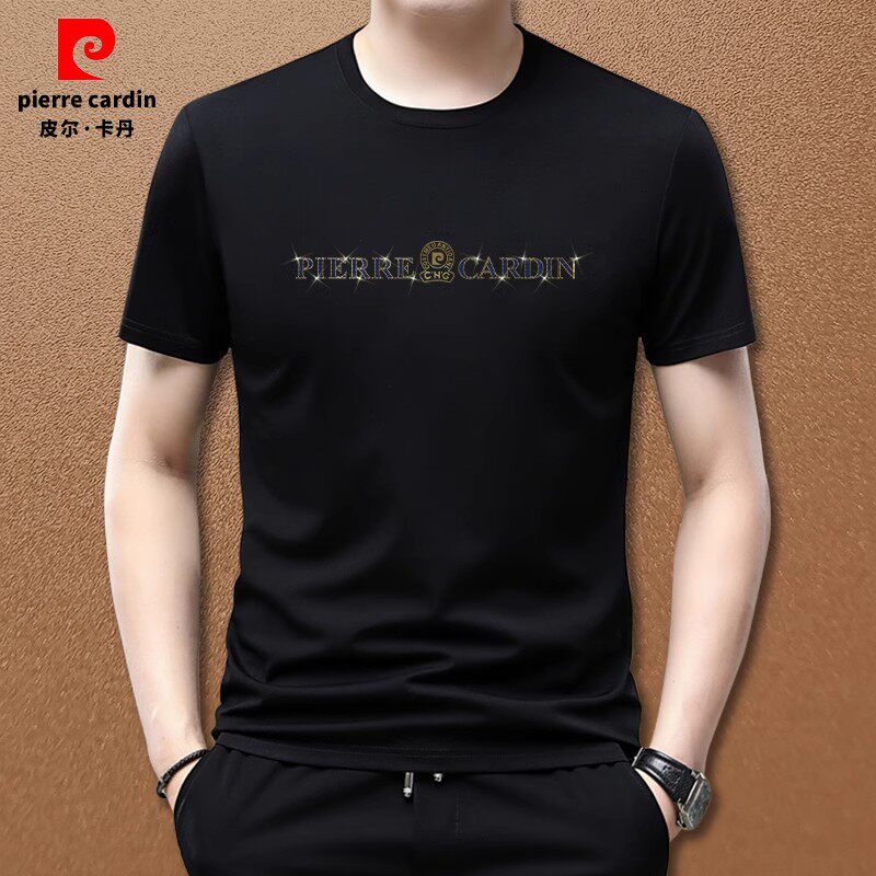 皮尔卡丹男士高档圆领莫代尔冰感夏季圆领短袖字母印花男P1355