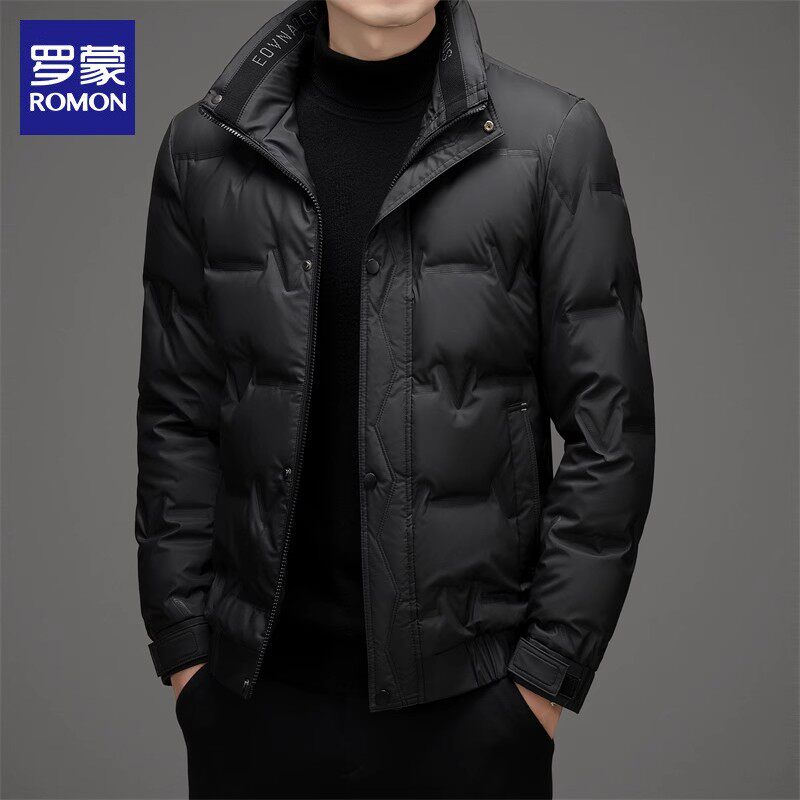 罗蒙羽绒服男士2025冬季轻薄保暖白鸭绒上衣休闲立领夹克外套男款