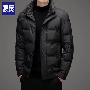 罗蒙羽绒服男士2025冬季轻薄保暖白鸭绒上衣休闲立领夹克外套男款