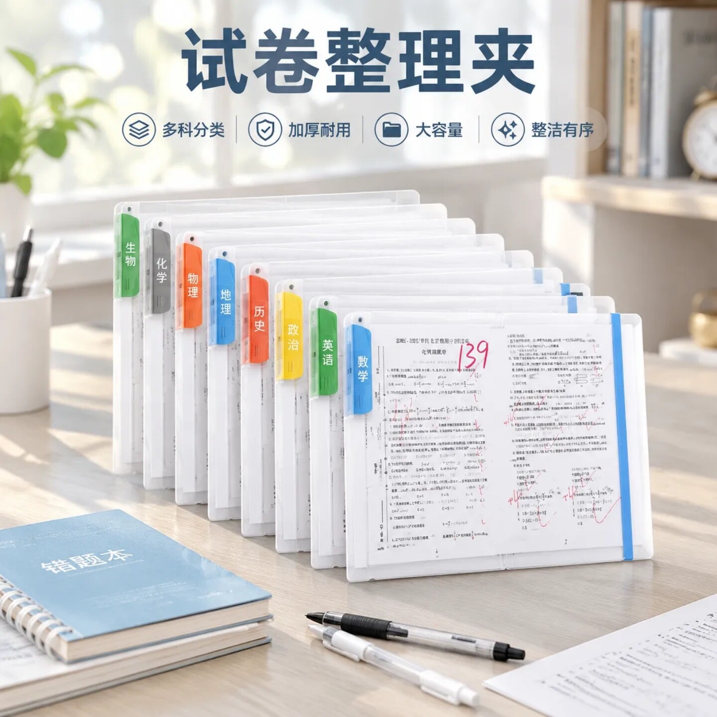 试卷收纳袋文件夹双拉杆升级绑带