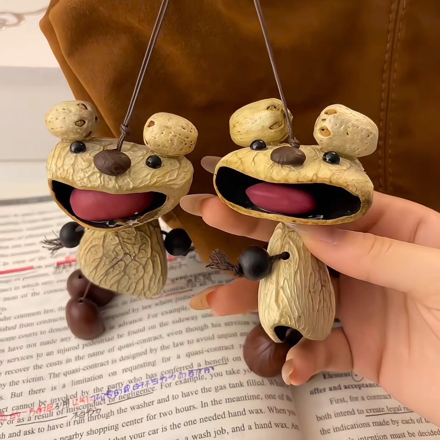 天然果壳摇铃风铃手工制作成品可爱小熊手摇解压音疗包包个性挂件