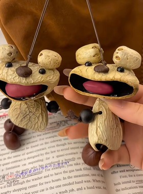 天然果壳摇铃风铃手工制作成品可爱小熊手摇解压音疗包包个性挂件