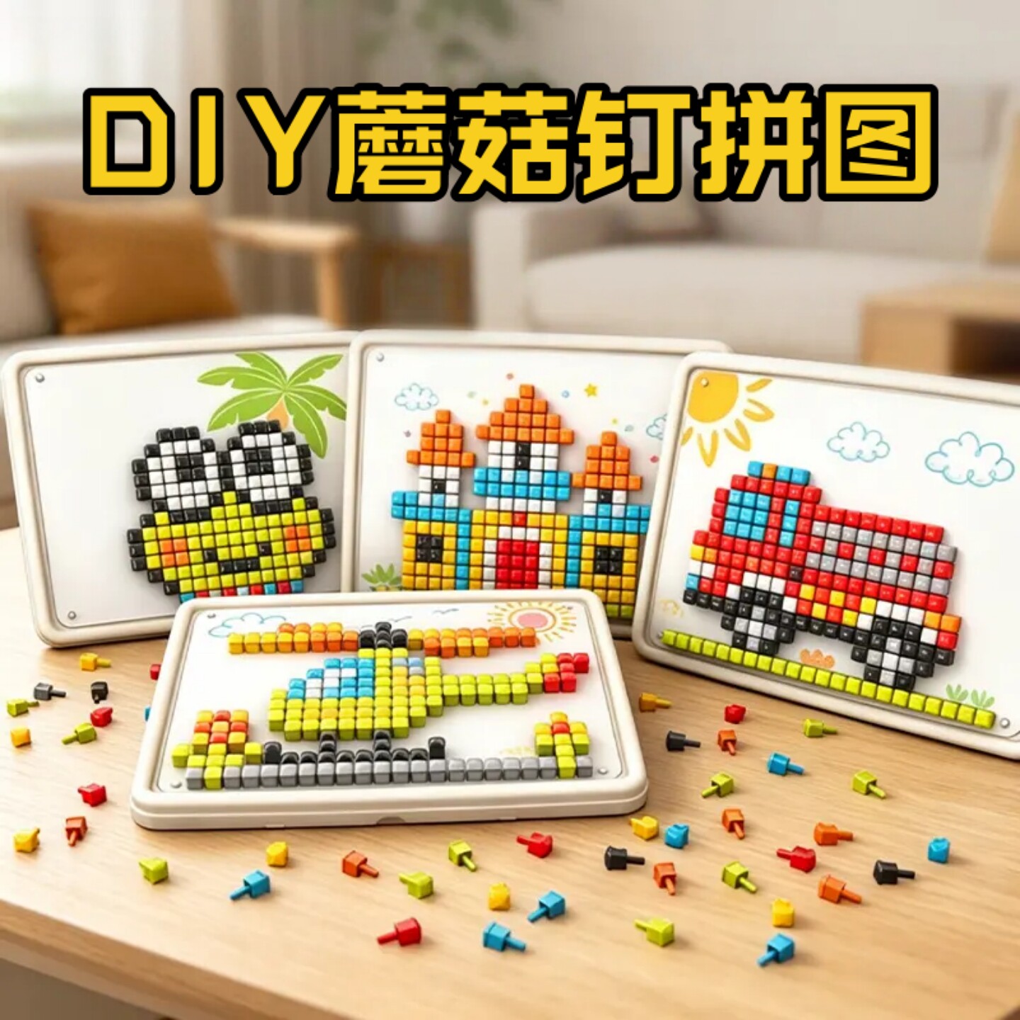 儿童diy蘑菇钉拼图创意立体插插乐益智早教专注力提升训练玩具