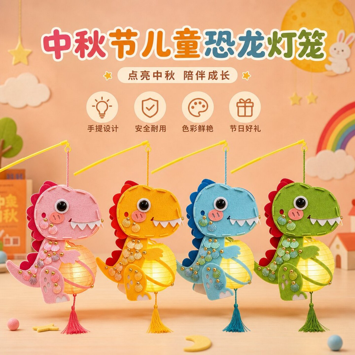 中秋节儿童恐龙发光灯笼手工