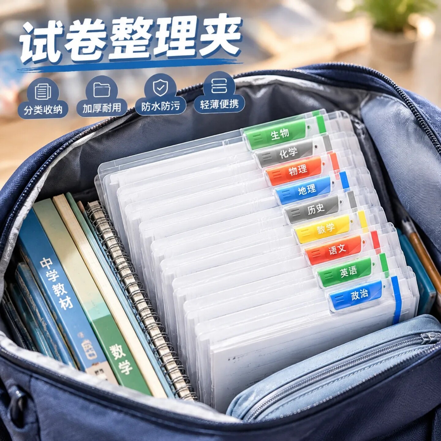 试卷收纳袋文件夹双拉杆升级绑带
