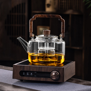 胡桃木电陶炉煮茶器玻璃烧水壶大容量煮茶壶小型电热茶炉套装