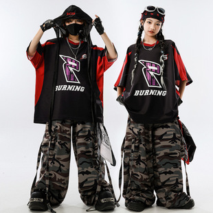 儿童街舞服装酷帅潮服黑红G3演出服男童套装女童嘻哈炸街表演服夏