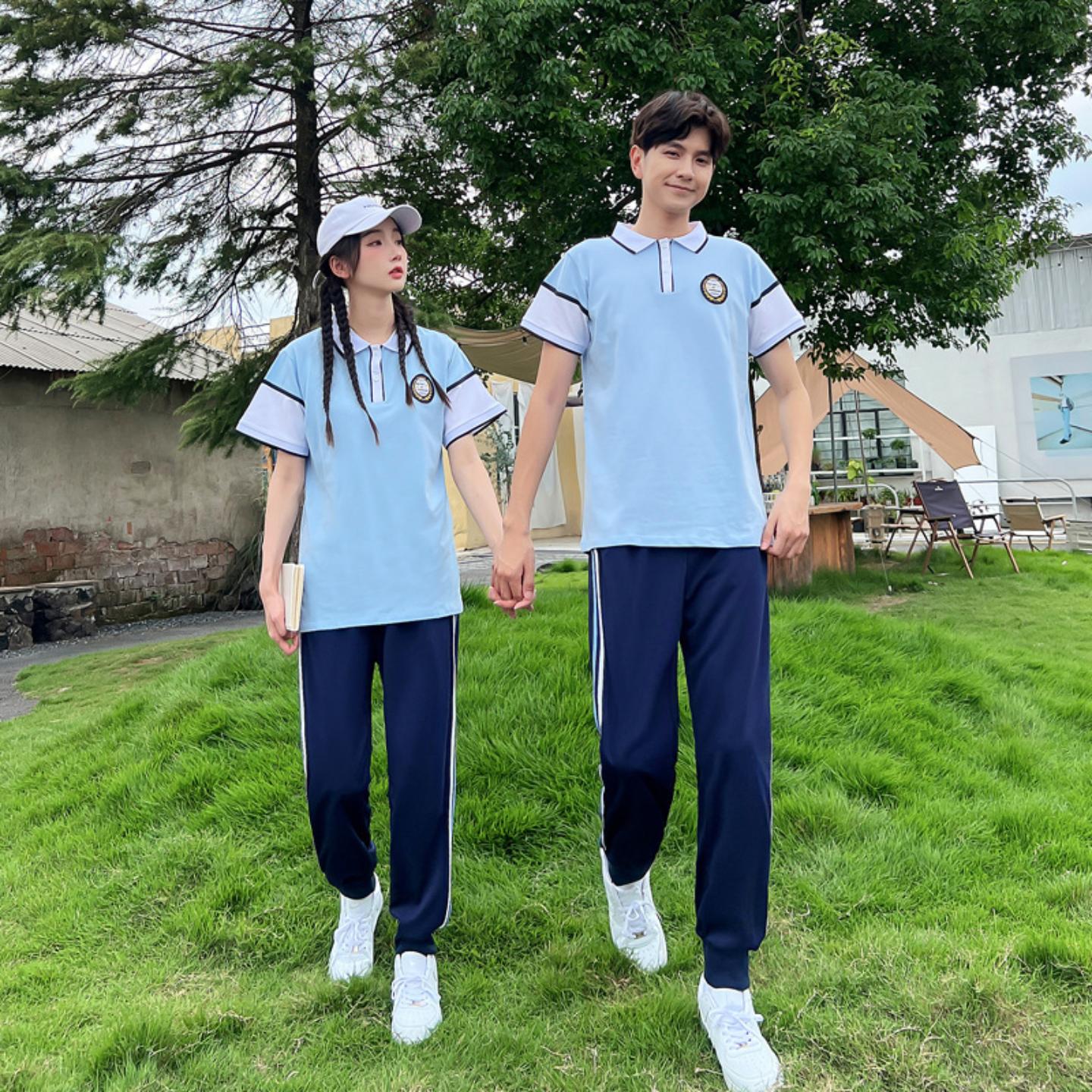 春夏季初中高中班服短袖套装|