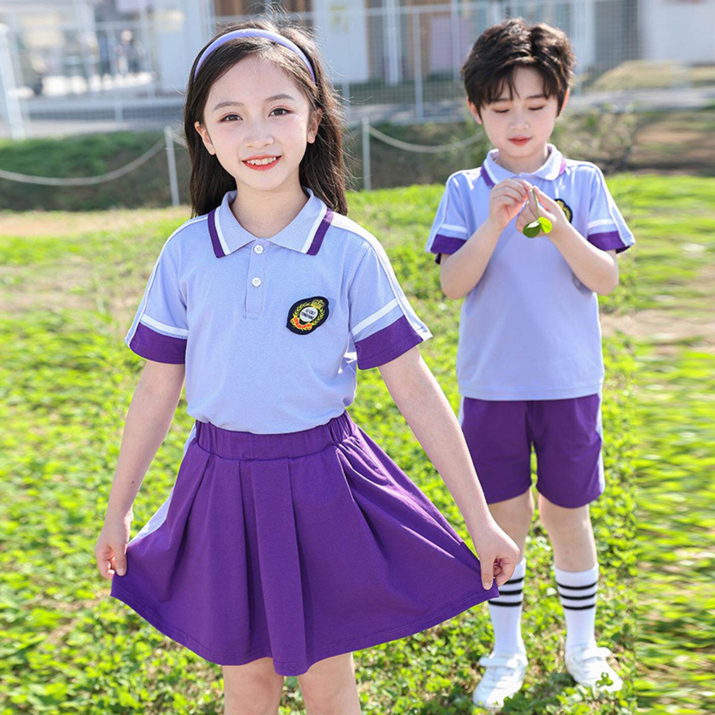 幼儿园夏季校服紫色运动套装|