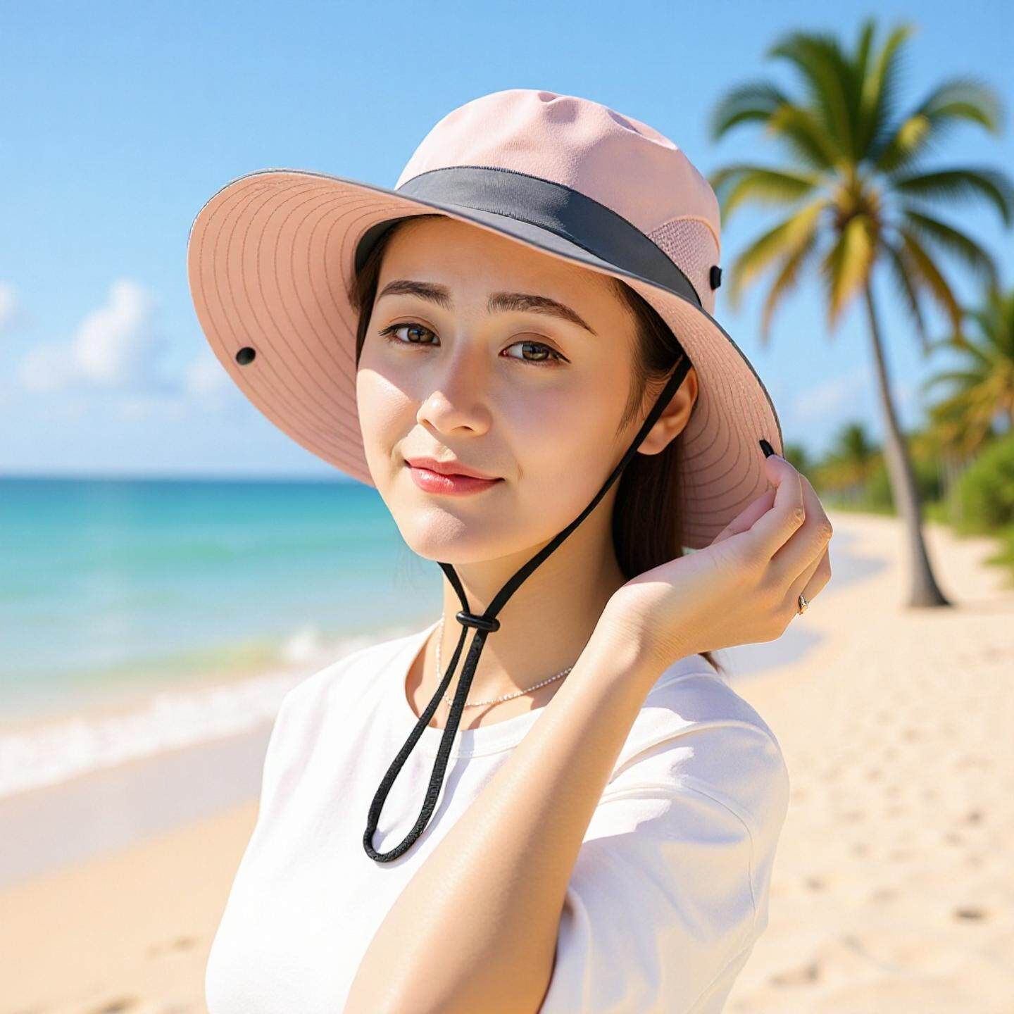 夏天女式户外防晒渔夫帽大檐透气