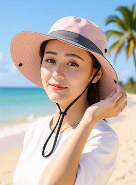 夏天女式户外防晒渔夫帽大檐透气