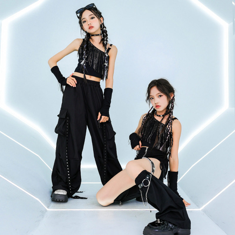 女童爵士舞服装潮酷时髦女孩黑色