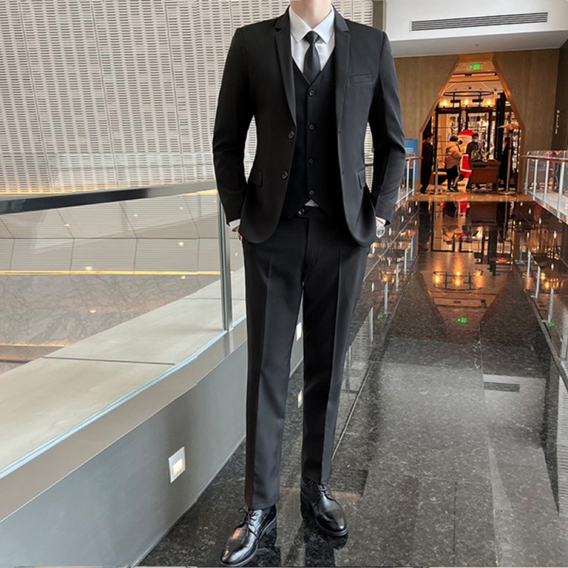 高档质感西服男士韩版修身上衣外套伴郎新郎结婚商务职业正装套装