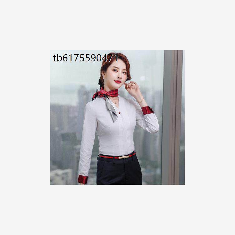 空姐制服职业衬衫女长袖秋气质套装酒店前台接待工装美容院工作服