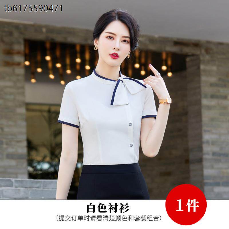 职业雪纺衬衫女短袖夏酒店前台接待服务员工作装美容师工作服套装