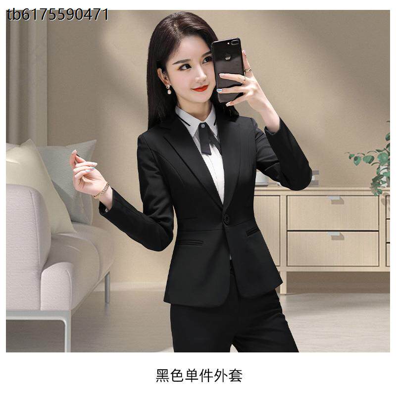 黑色西装套装女春秋气质职业装小个子面试正装酒店西服外套工作服