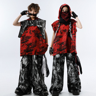 少儿街舞服装嘻哈儿童潮服黑红酷帅男童套装女童走秀六一表演服装