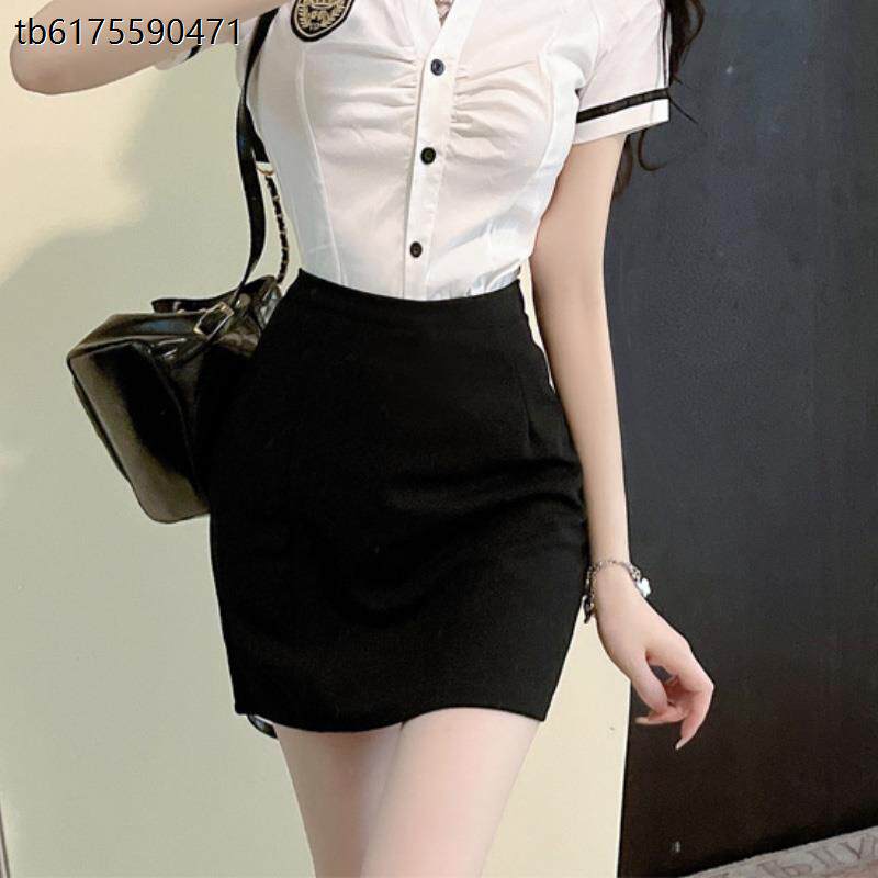 足浴技师工作服套装女KTV服务员酒店职业装短袖衬衣包臀裙两件套