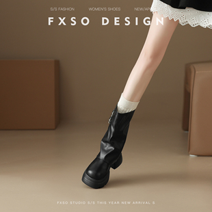 真皮短靴FXSO方巷英伦风马丁靴女款2025秋冬新款厚底增高裤管靴子