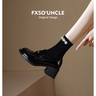 真皮FXSO方巷2025秋季新款英伦小皮鞋复古厚底高跟乐福鞋子单鞋女