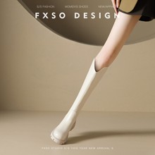 方巷大叔真皮白色靴子女2025秋新款长筒靴高跟厚底骑士靴长靴女