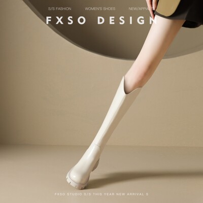 方巷大叔白色靴子女真皮长筒靴