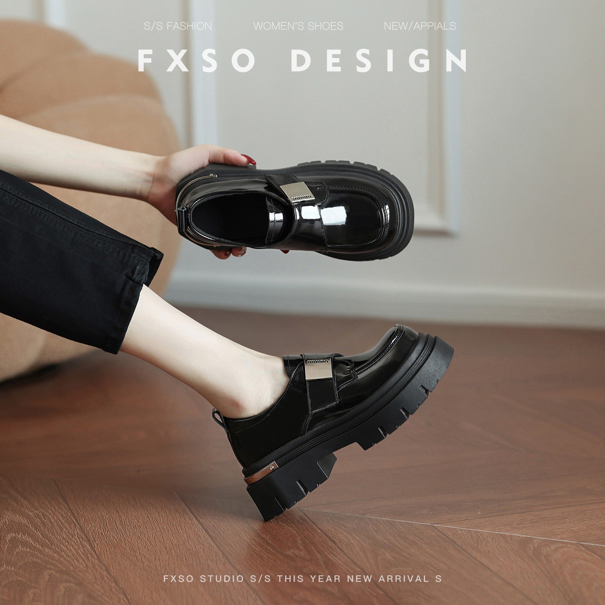 FXSO方巷小皮鞋2025年秋冬新款复古圆头魔术贴百搭厚底乐福鞋女款,女鞋,乐福鞋（豆豆鞋）,淘宝优惠券,粉丝福利购,淘宝优惠卷