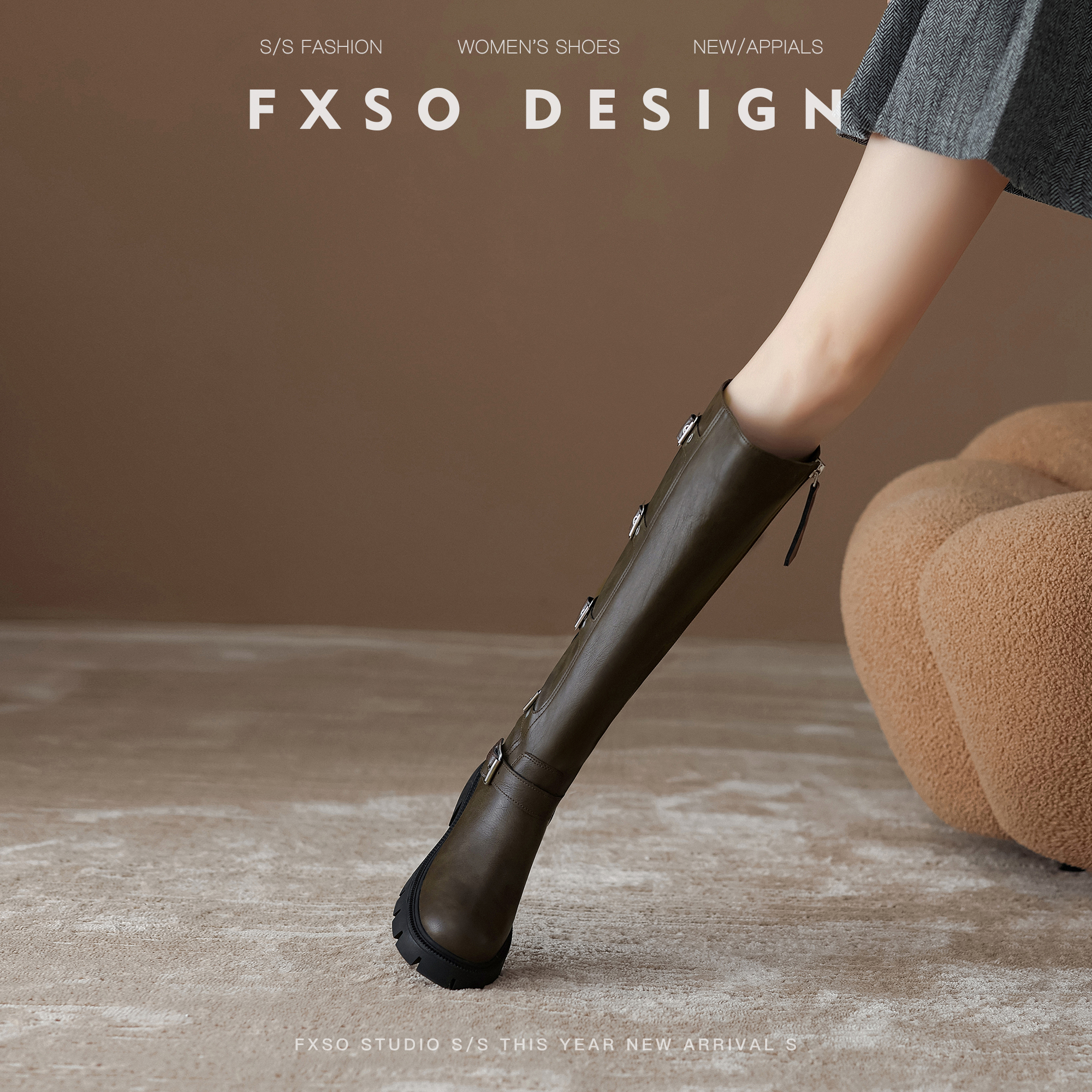 FXSO方巷西部牛仔中高筒骑士靴女