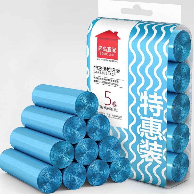尚岛宜家 点断式垃圾袋 100只装 中号加厚45*50cm*5卷 平口蓝色怎么看?