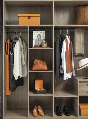 橙色衣帽间软装饰品衣服手表包包抱枕展厅搭配组合样板间衣柜摆件