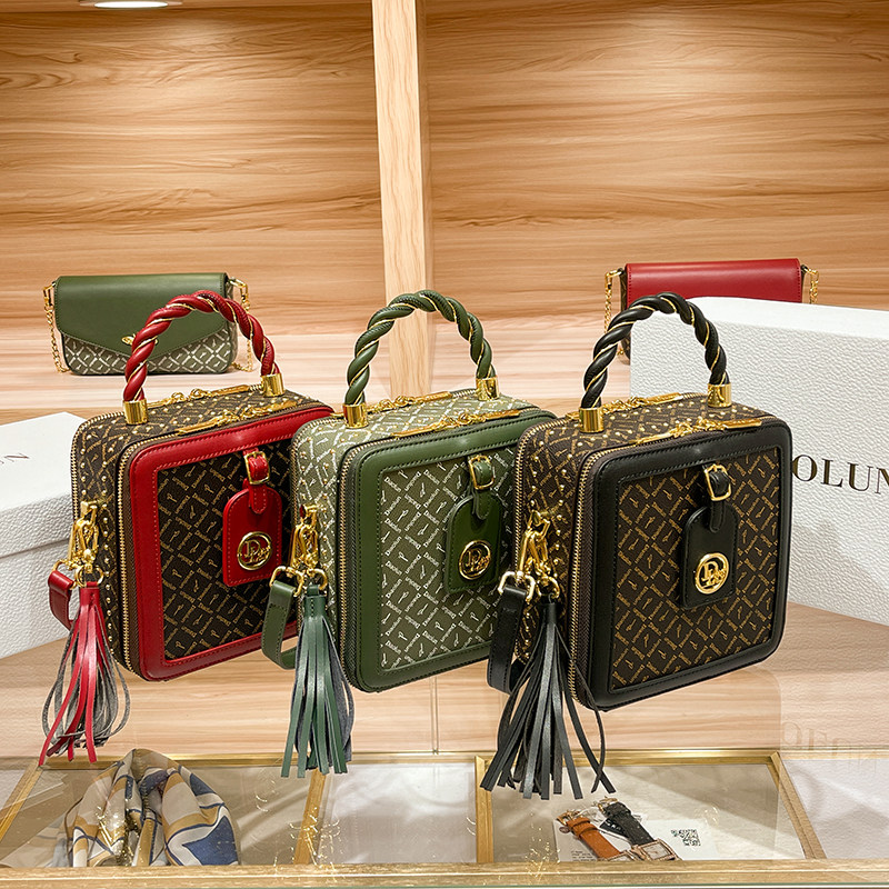 迪奥伦奴diaolun新款时尚方盒子香水包复古老花单肩斜挎手提方包