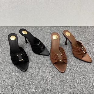 2026新款 高跟鞋 夏季 外穿凉拖法式 气质拖鞋 尖头细跟绸缎女鞋 女时尚