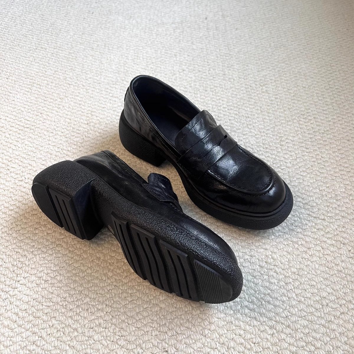 品牌鞋英伦风厚底乐福鞋女2025年新款一脚蹬懒人鞋百搭学院风单鞋,女鞋,乐福鞋（豆豆鞋）,淘宝优惠券,粉丝福利购,淘宝优惠卷